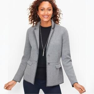 Talbots Pure Merino Wool Sweater Blazer Jacket Herringbone Size Medium Gray